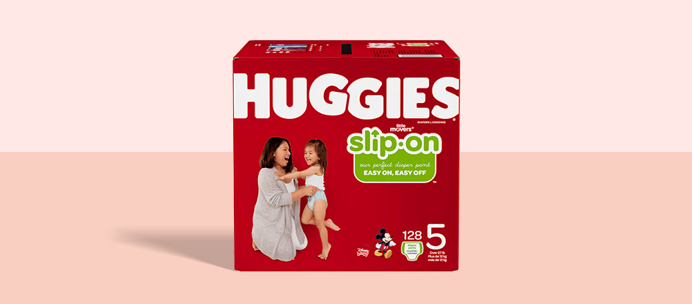 A box of Huggies Little Movers Slip-On Diapers