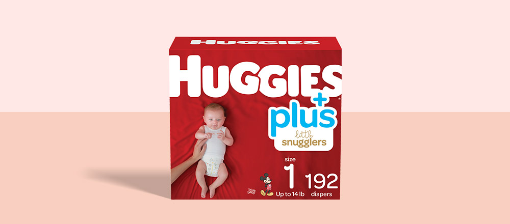 A box of Huggies Little Snugglers Plus Diapers