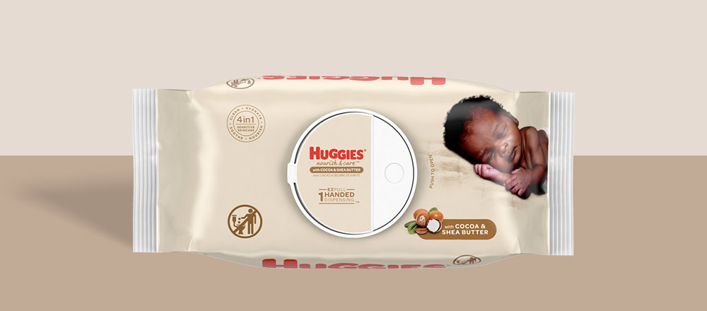 A package of Huggies Nourish and Care Baby Wipes