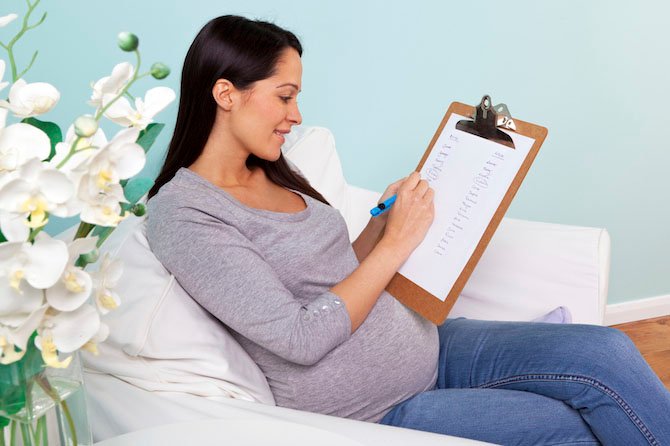 Pregnant woman with a checklist